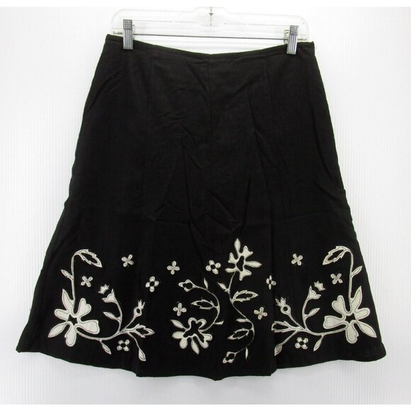 Richard Malcolm Skirt 8 Linen Blend A-Line Embroidered Floral Art - Picture 1 of 9